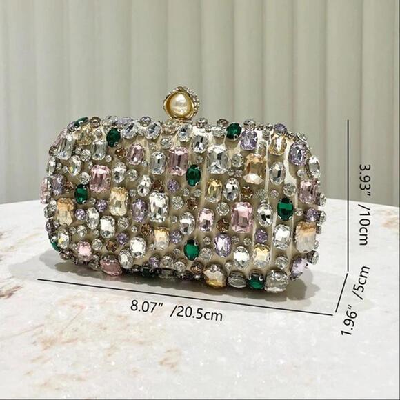 NWT Gold Multi-Color Crystal Rhinestone Evening Clutch Bag Wedding Formal Purse
